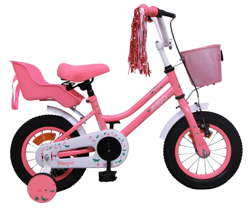 Amigo Magic - Kinderfahrrad für Mädchen - Mädchenfahrrad 12 zoll - Kinderfahrader ab 3-4 Jahre - Rosa